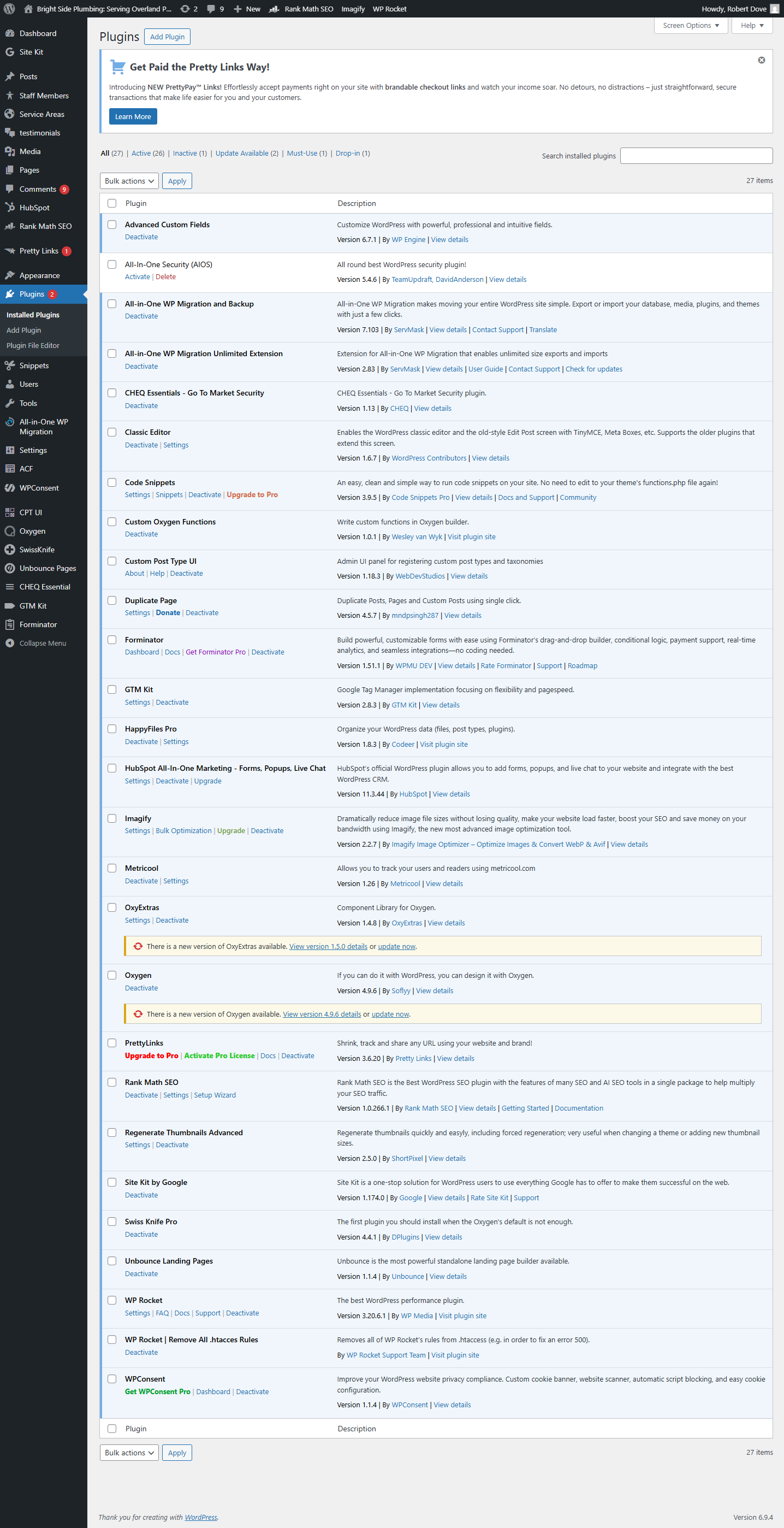 AIOS plugin shown as inactive in WordPress plugins list